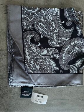 Jos. A. Bank Gray and Black Paisley Silk Pocket Square